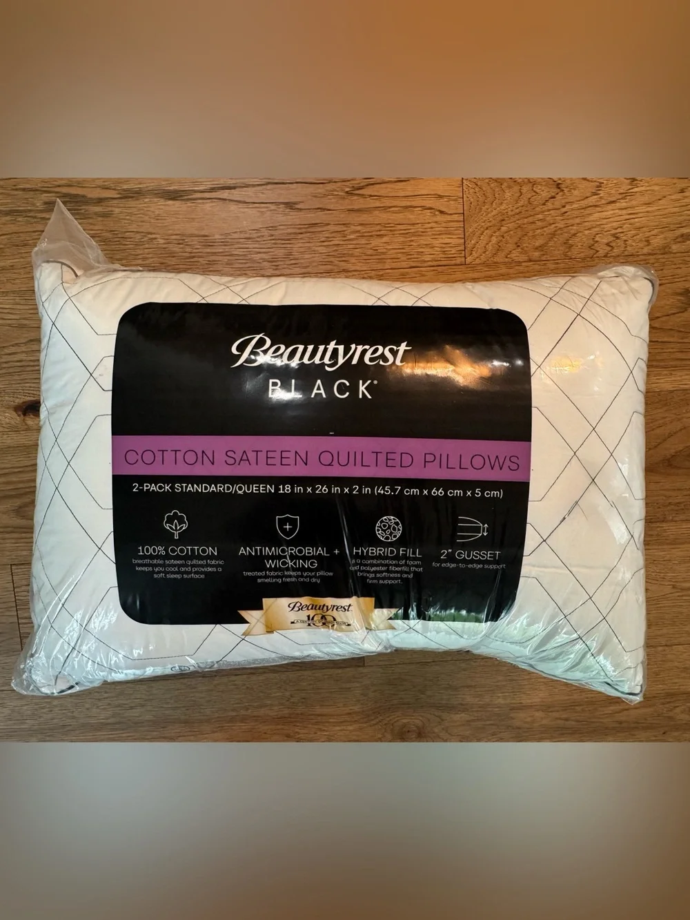 BEAUTYREST BLACK 2pk Luxurious Cotton Sateen Down Alternative Pillows